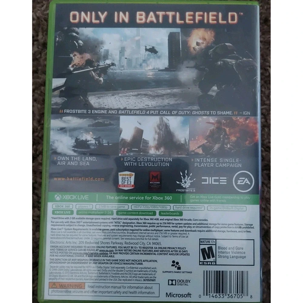 Battlefield 4‎ (Microsoft Xbox 360, 2013) 2 Disc Set No Manual